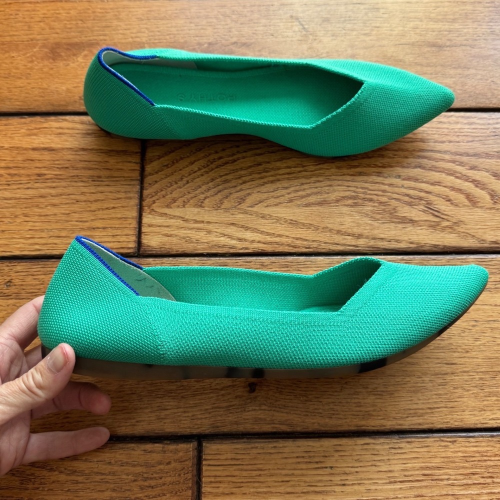 Rothy's The Point Women 10.5 Kelly Green Pointed Toe Flat Tortoise Sole Washable